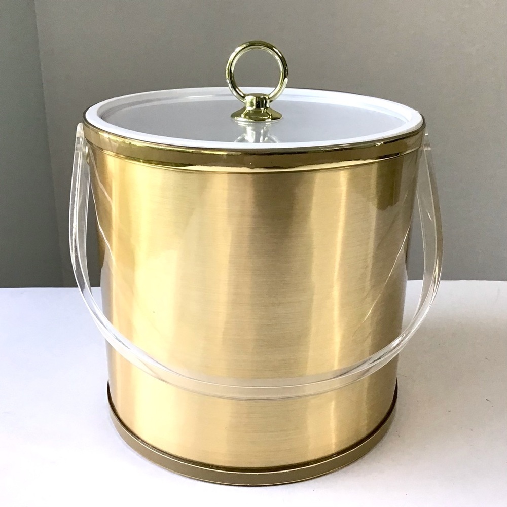 Vintage Drulane Ice Bucket Gold with Clear Handle & Lid 1980s Towle Co USA Made